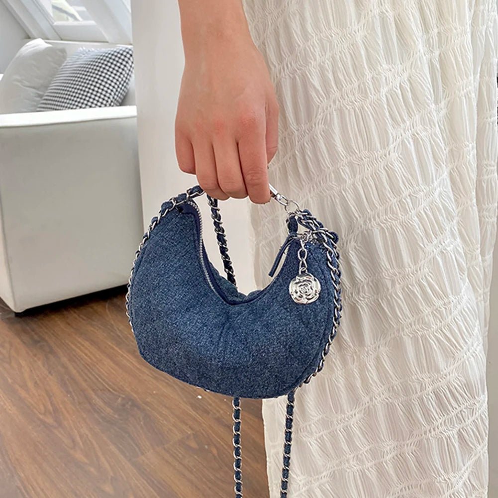 Ella Chic Denim Crescent Bag