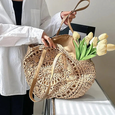 Theo Shoreline Round Straw Tote Bag