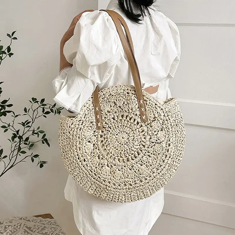 Theo Shoreline Round Straw Tote Bag