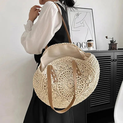 Theo Shoreline Round Straw Tote Bag