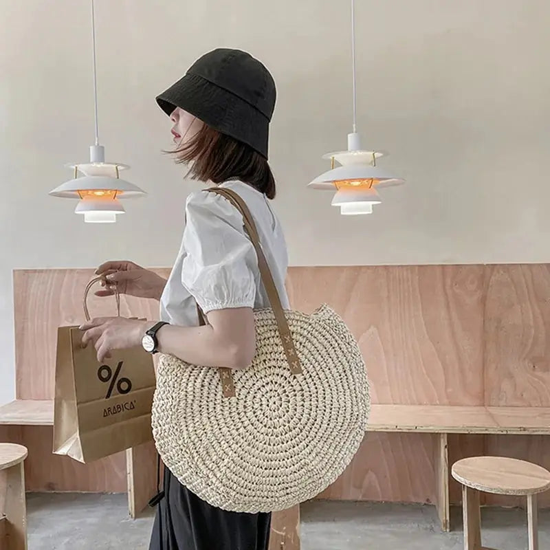 Theo Shoreline Round Straw Tote Bag