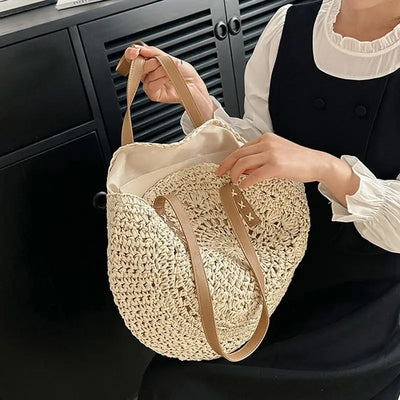 Theo Shoreline Round Straw Tote Bag