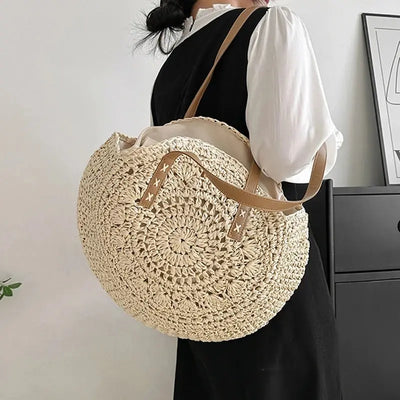 Theo Shoreline Round Straw Tote Bag