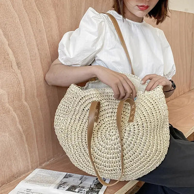 Theo Shoreline Round Straw Tote Bag