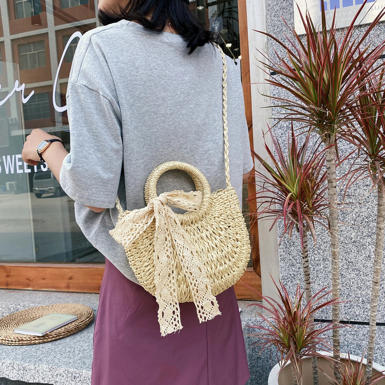 Tamira Scarf Straw Bag