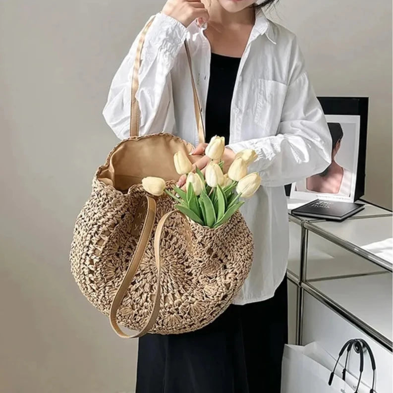 Theo Shoreline Round Straw Tote Bag