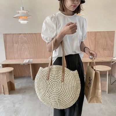 Theo Shoreline Round Straw Tote Bag