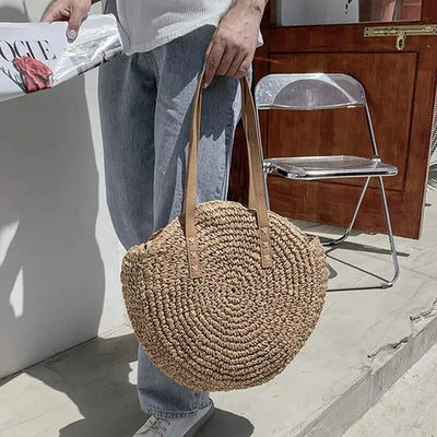 Theo Shoreline Round Straw Tote Bag