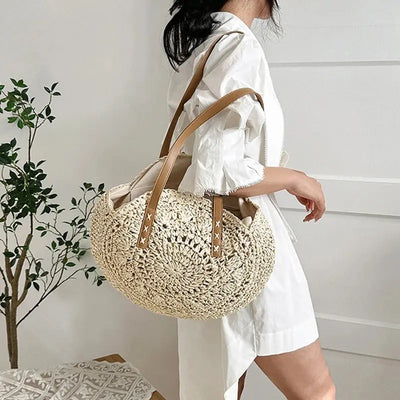 Theo Shoreline Round Straw Tote Bag