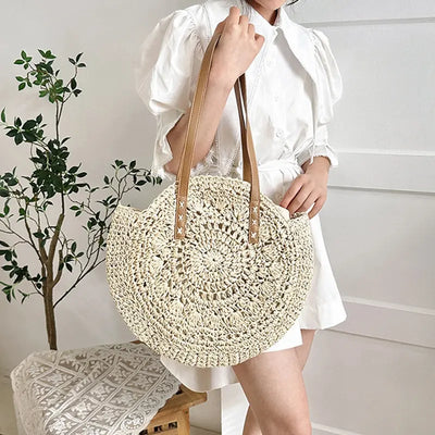 Theo Shoreline Round Straw Tote Bag