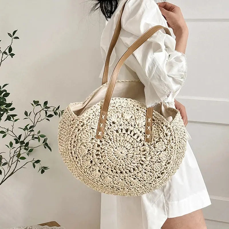 Theo Shoreline Round Straw Tote Bag